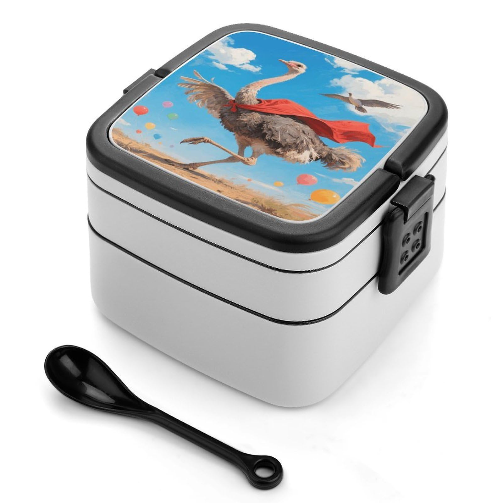 VstaDank Ostrich Bento Box with Compartments Portable Lunch Containers with Spoon Leak Proof Bento Lunch Box Snap-On Design Double-Layer Insulated Lunch Boxes for Work Camping