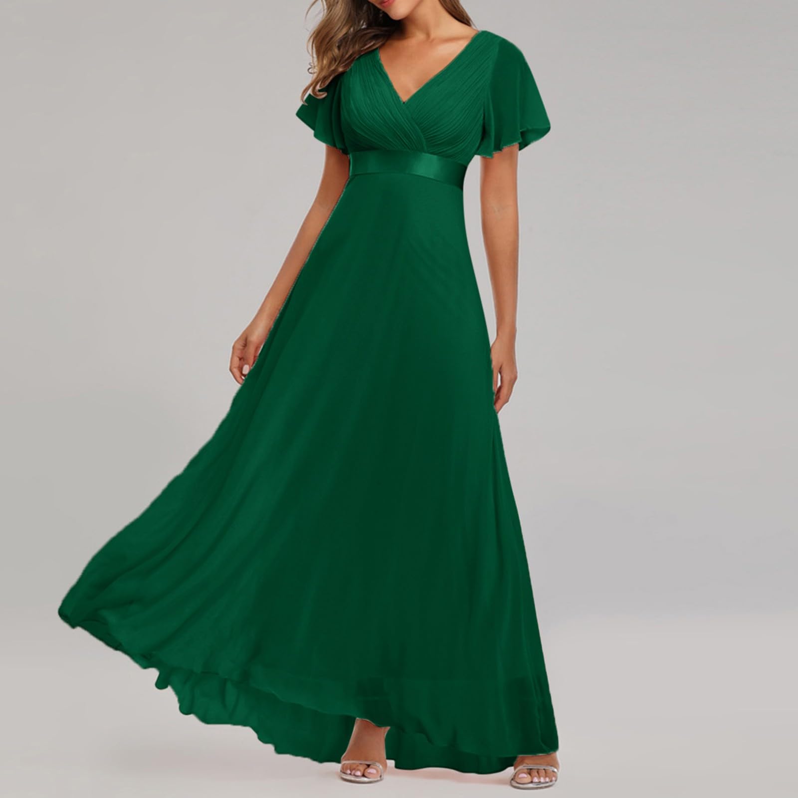 Vestido largo de gasa para mujer, talla grande, elegante, para invitada de boda, formal, dama de honor, fiesta, cóctel, noche, ocasión, ajuste curvado del Reino Unido