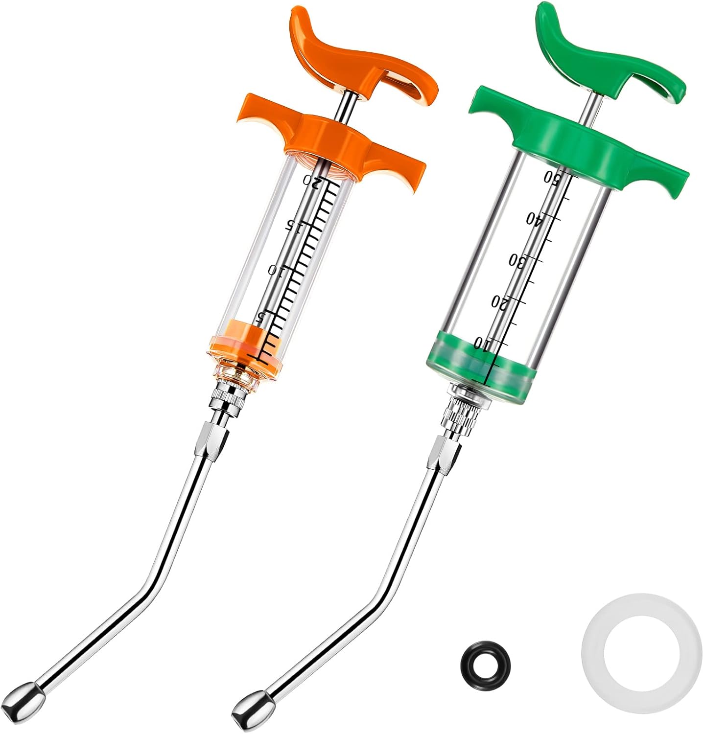 2 Pieces Syringe with 2 Drench Nozzle Adjustable Dosage Reusable Drench Gun Syringe for Sheep