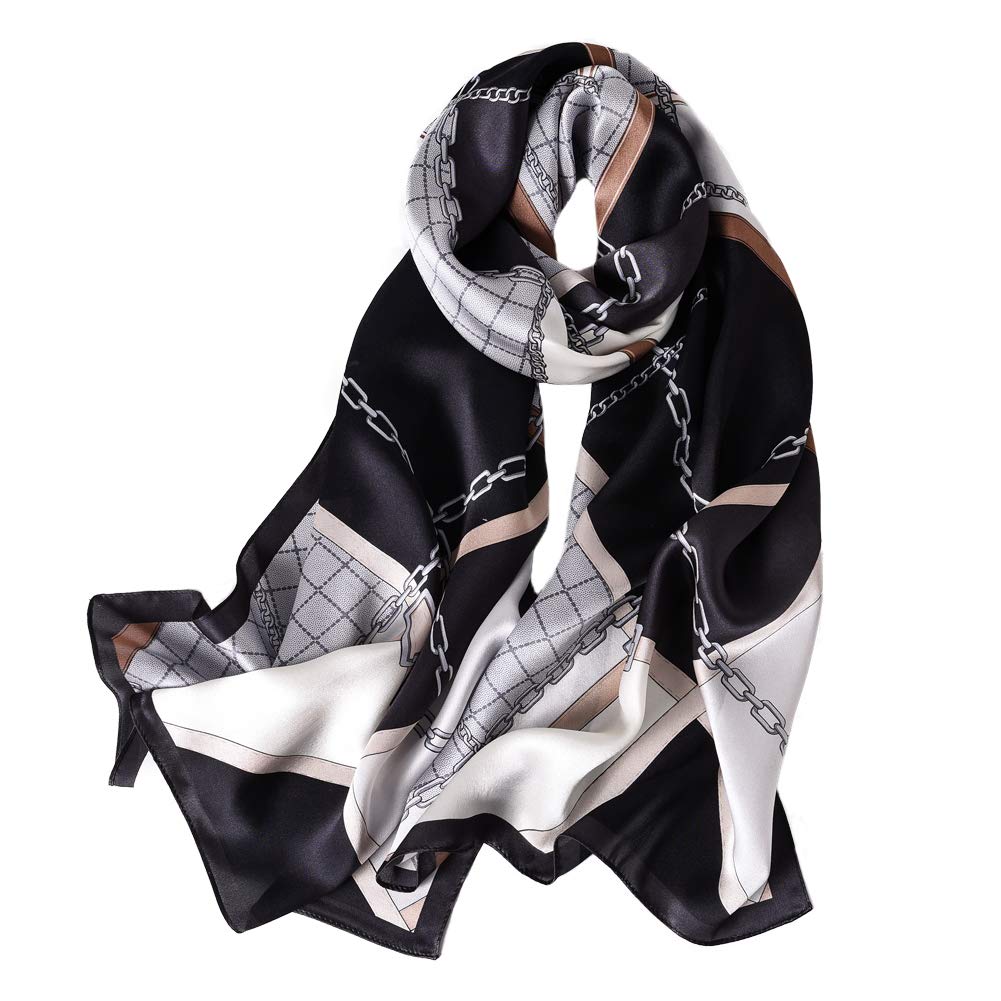 STORY OF SHANGHAI Sciarpa di 100% Seta da Donna Foulard Chiffon con Fantasie Orientale Semi-Trasparente
