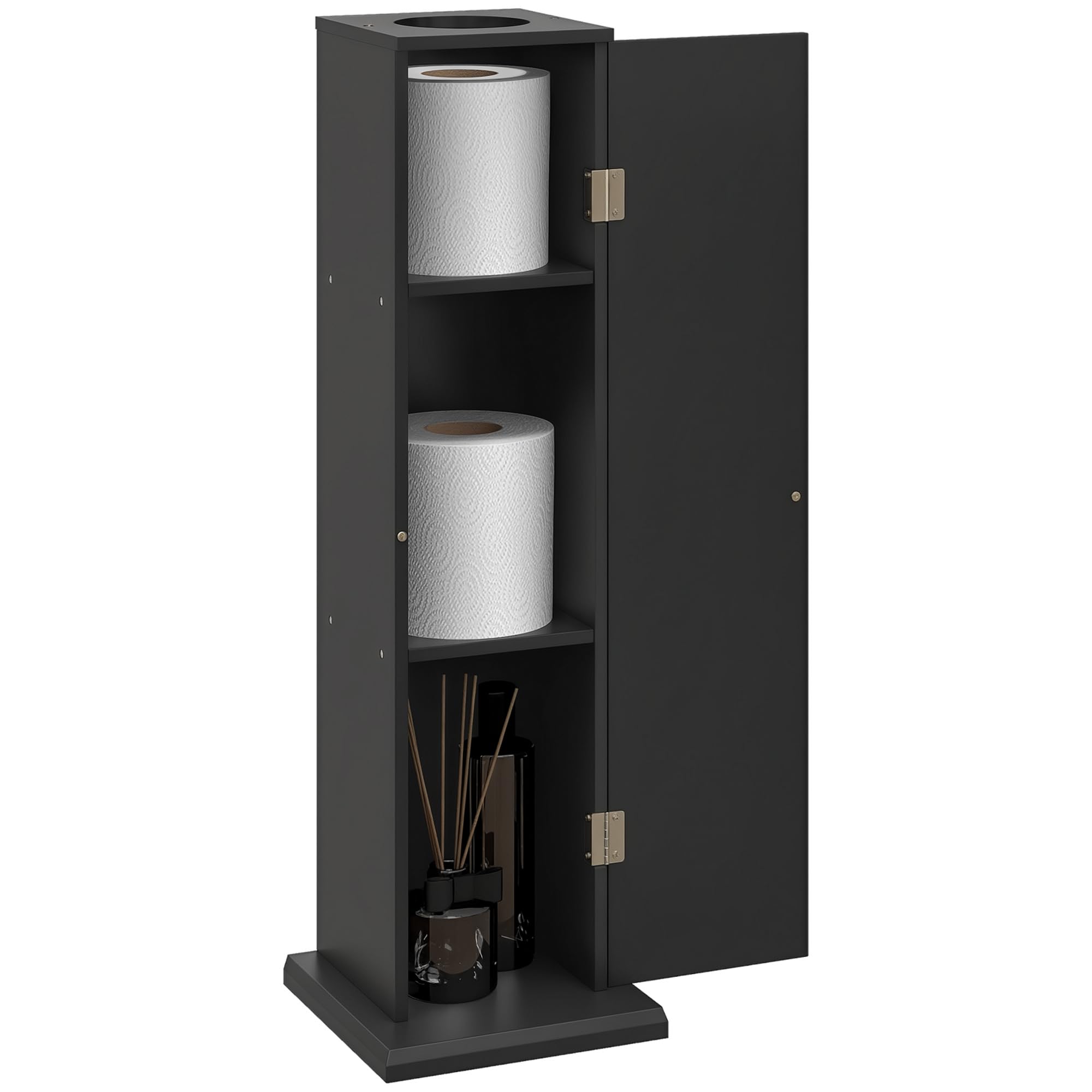 HOMCOM Meuble Salle de Bain Support Papier Toilette 3 Niveaux + Sortie Papier, Porte-​Papier Toilette, Gain de Place, pour Petits espaces, Noir