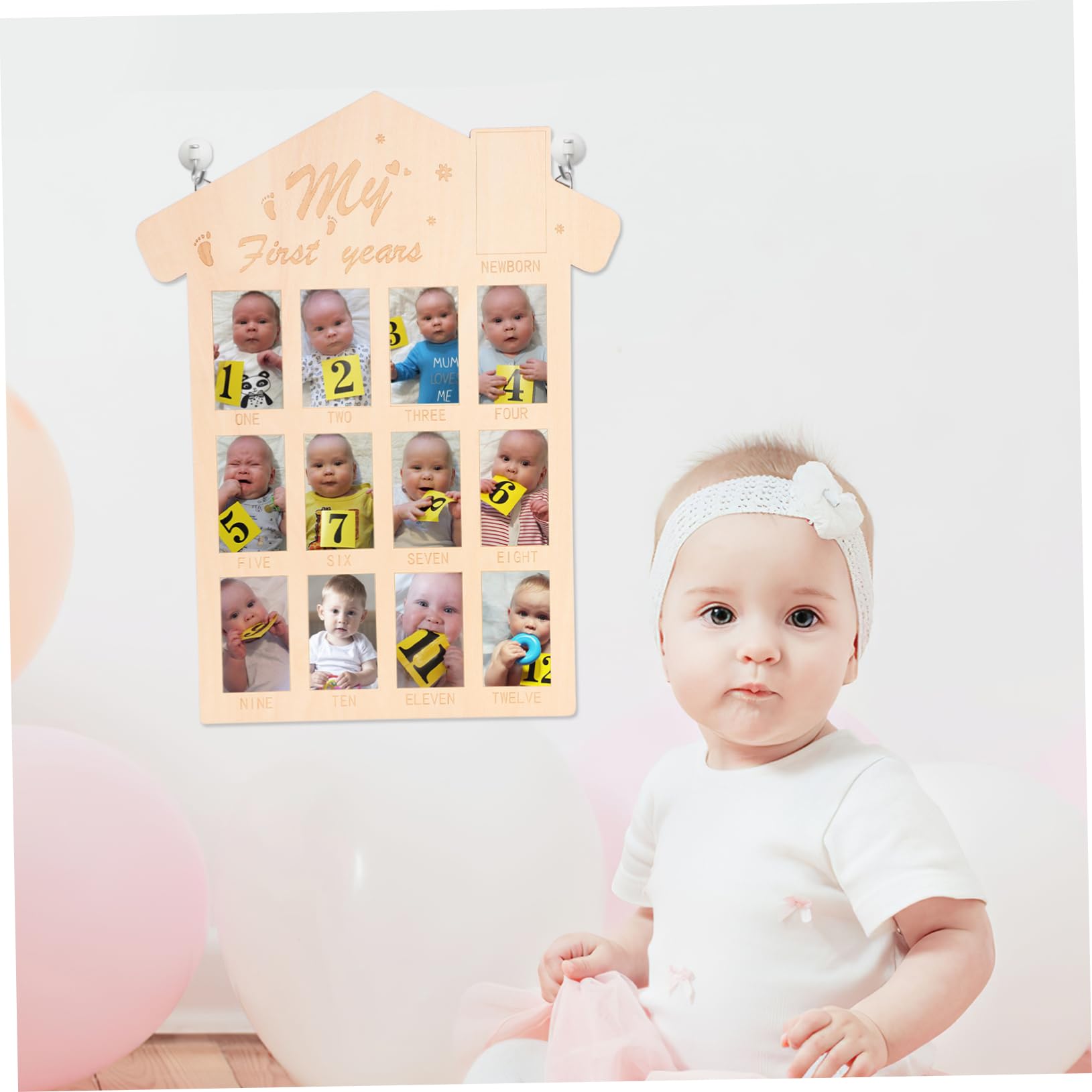 HEMOTON Frames Month Photo Frame Wooden Photo Board First Year Picture Display Home Art