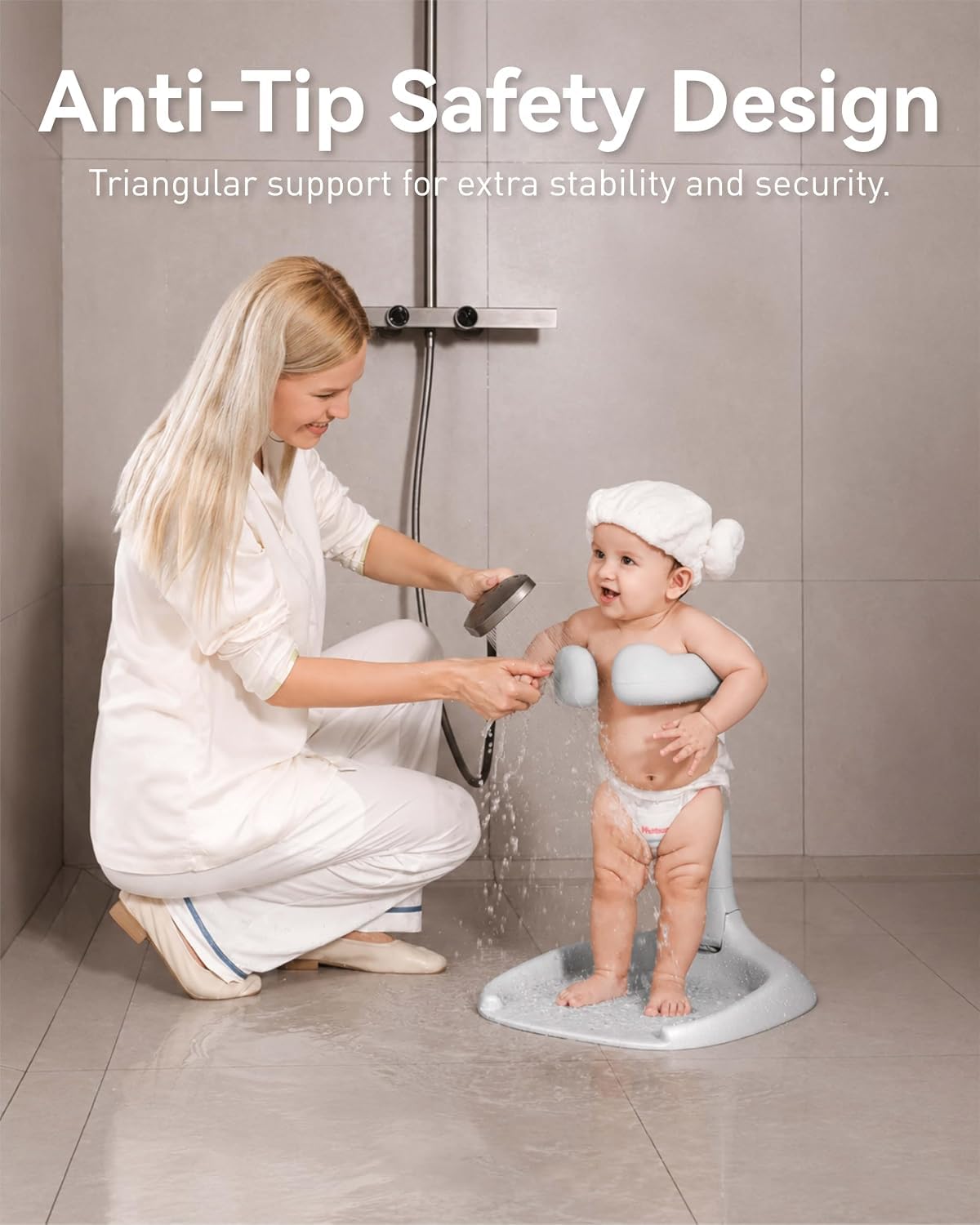 Badewannenhalterung Babys,6‑fach höhenverstellbar,Sicherheitsbügel | Verstellbarer Sicherheitsbügel, süßes Panda‑Design, passend für Kinder 6‑36 Monate, einsetzbar in Badewanne und Dusche