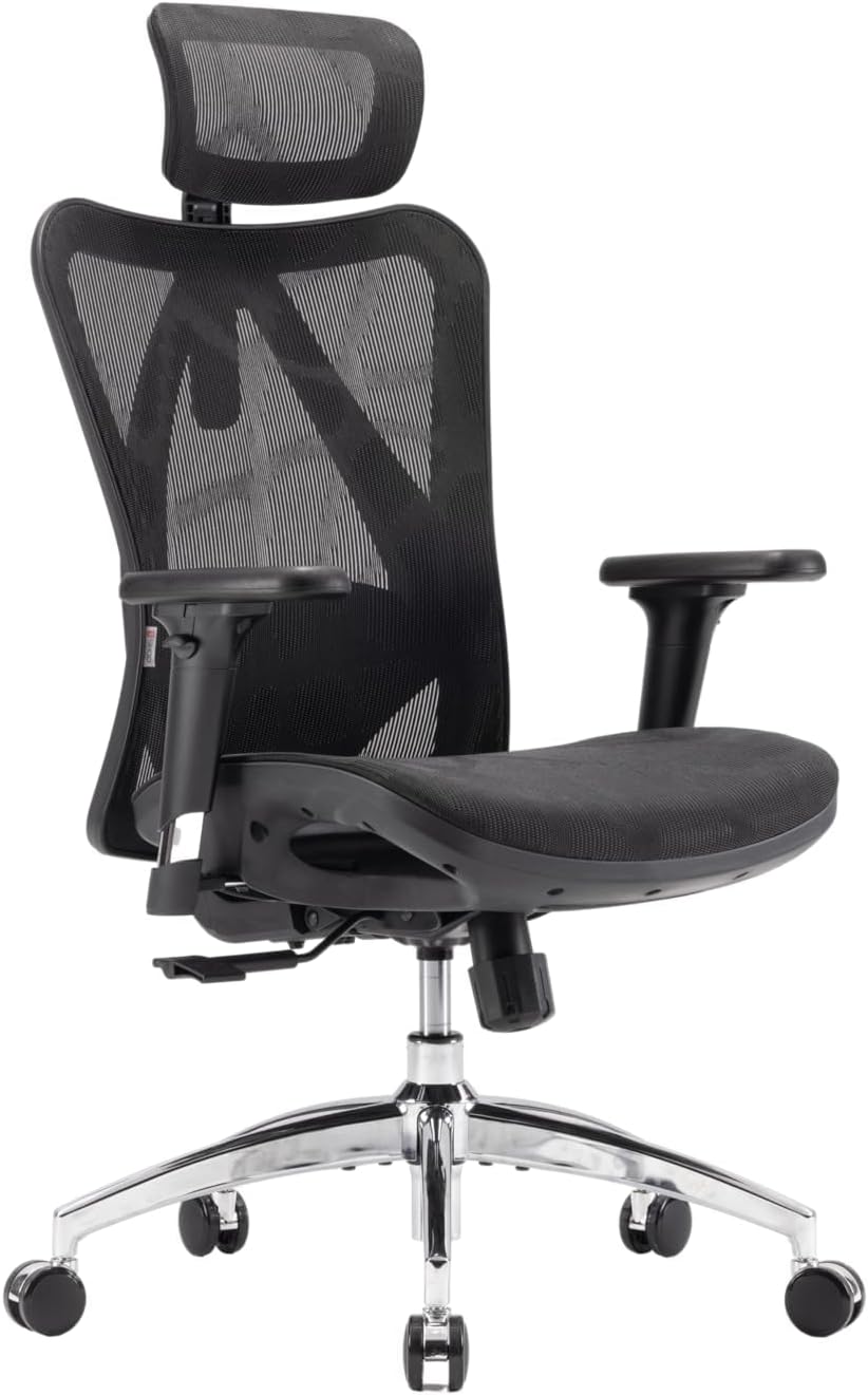 SIHOO M57 Ergonomic Office Chair with 3 Way Armrests Lumbar Support and Adjustable Headrest High Back with Tilt Function (Black)
