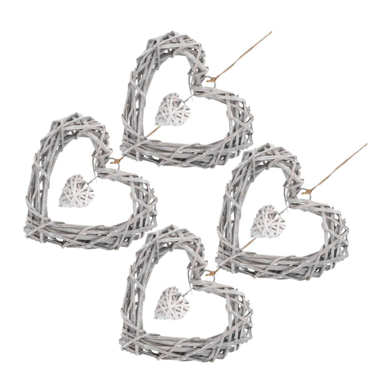 ORFOFE 4 STÜCKE Teiliges Herzförmiges Rattan hängedekor mit Spitze Leichtes Weidenkranz Ornament für Hochzeitsfeier Weihnachtsdeko und Romantische Wandgestaltung