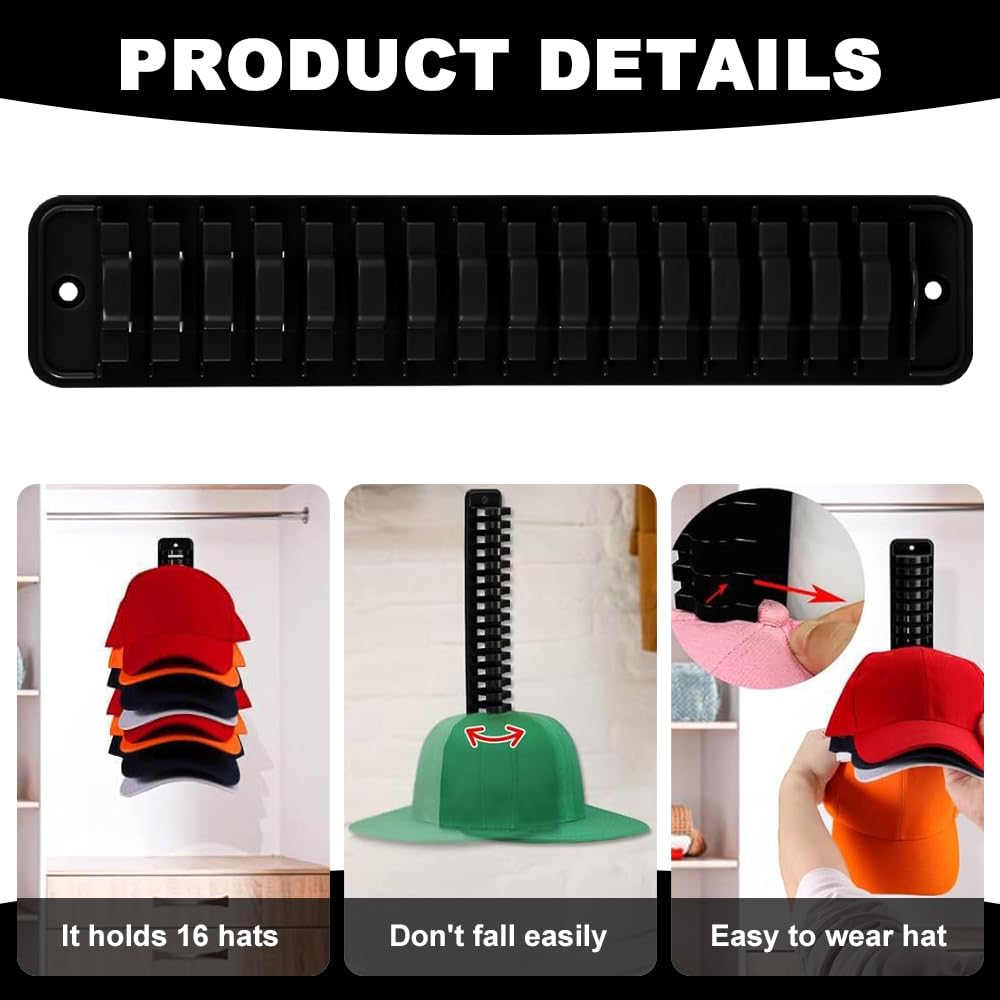 Organizer Per Cappelli Da Baseball - 2 Pezzi, Porta Cappelli Adesivo O A Vite, Per Fino A 16 Cappelli - Foto 6