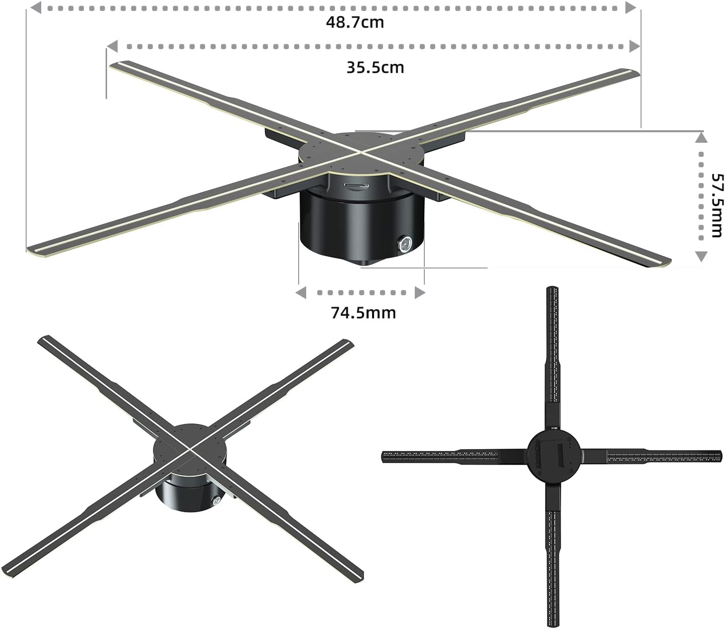 3D Hologram Fan, 20 Inch Hologram Fan 2000*1152PX Resolution 576pcs HD LED Beads, Holographic Video Advertising Projector Support APP/WIFI /Remote/Bluetooth Audio (50CM)