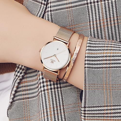 OLEVS Rose Gold Stainless Steel Ultra Slim Wrist Watches for Women - image 8