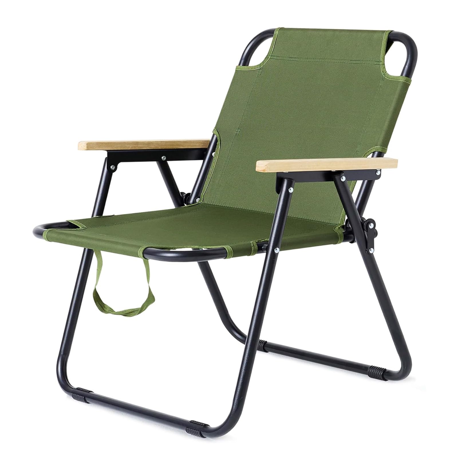 Chaise Camping Pliante, Fauteuil Pliant Camping avec Accoudoirs en Bois, Chaise de Peche pour Balcon, Pêche, Pique-Nique et Randonnée (Vert)