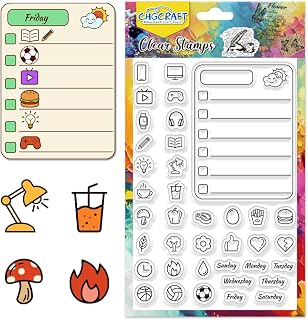 CHGCRAFT Daily Icons Checklist Week Clear Stamp Silicone Clear Stamps Transparent Handicraft Stamps for DIY Scrapbooking Photo Album Decorative Cards Making, Mixed Shapes, 6.3x4.3inch