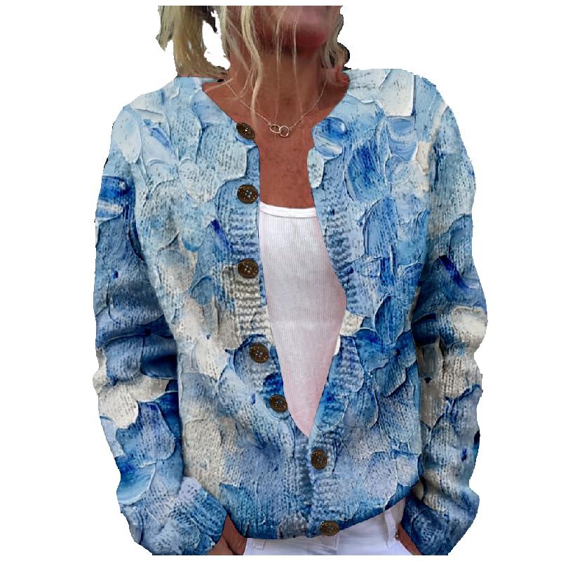 Fall Womens Sweaters Retro Graphic Baggy Long Sleeve Heavyweight Winter Knit Trendy Button Down Cardigans