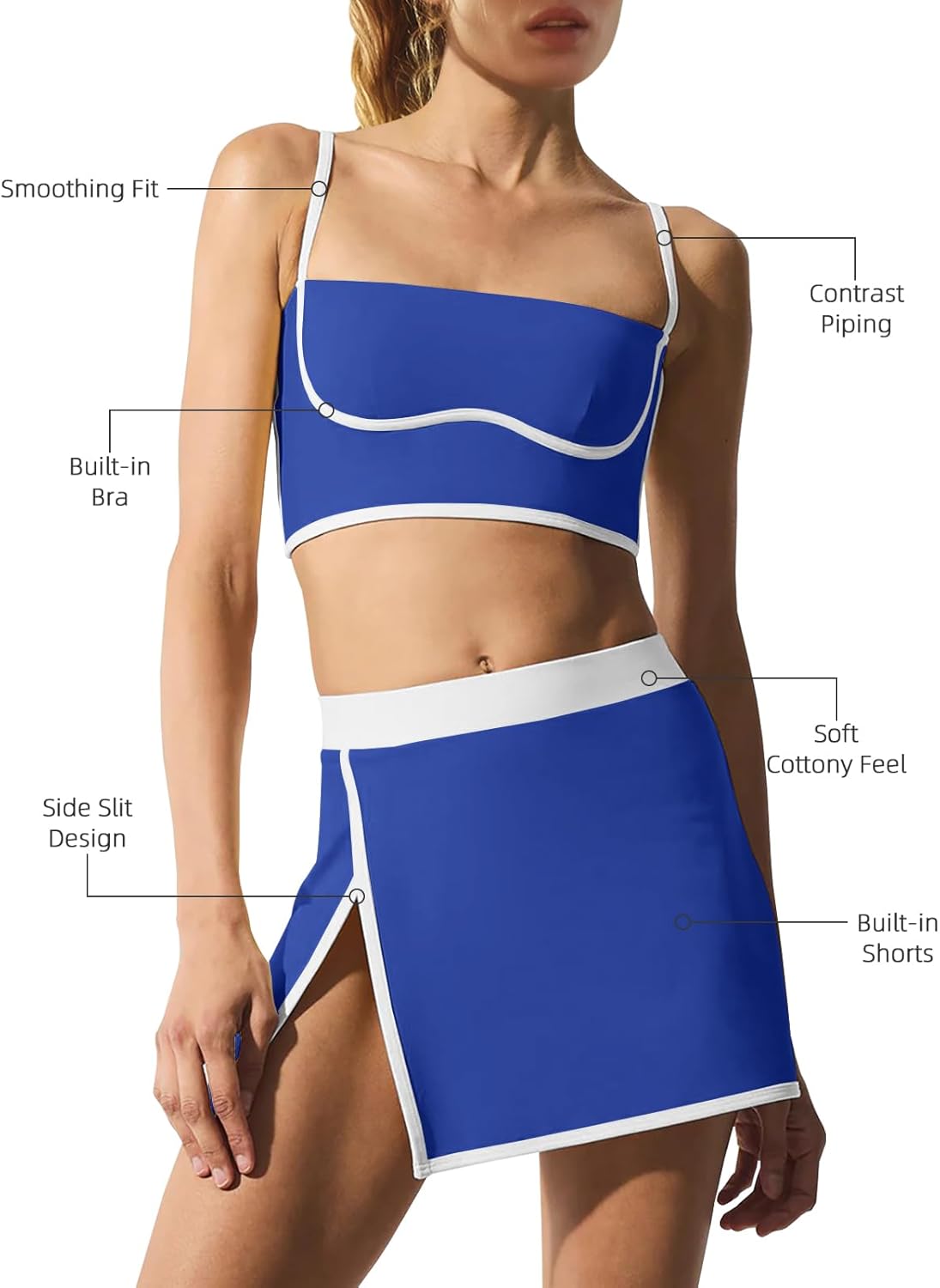 LAMISSCHE Tennis Skirt Sets Women 2 Piece Outfits Yoga Workout Set Skirt and Top Set with Built in Bra & Shorts - Image 2