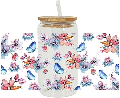 UV DTF - Calcomanías de transferencia de copas, UV DTF Cup Wrap Transfer Cup Stickers Adhesivos DIY Otoño Impermeable Otoño Tema Flor Rub on