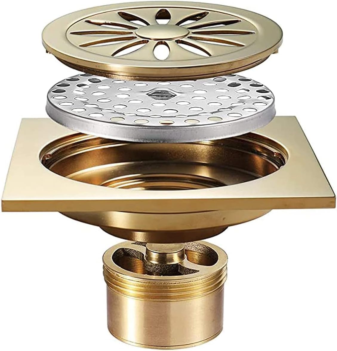 Siphon de sol laiton champagne doré 4 pouces pour douche luxe