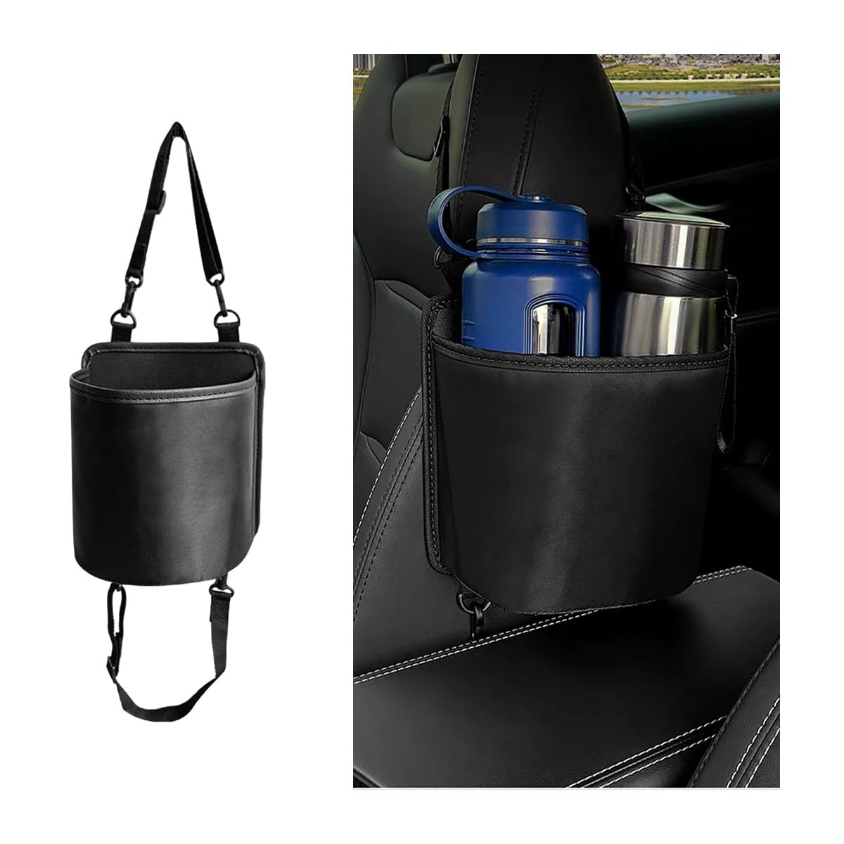 Suvnie Car Seat Side Large Cup Holder, Waterproof Cup Holder Expander Adapter Bag, Multifunctional Hanging Storage Organizer for Drink Water Bottle,