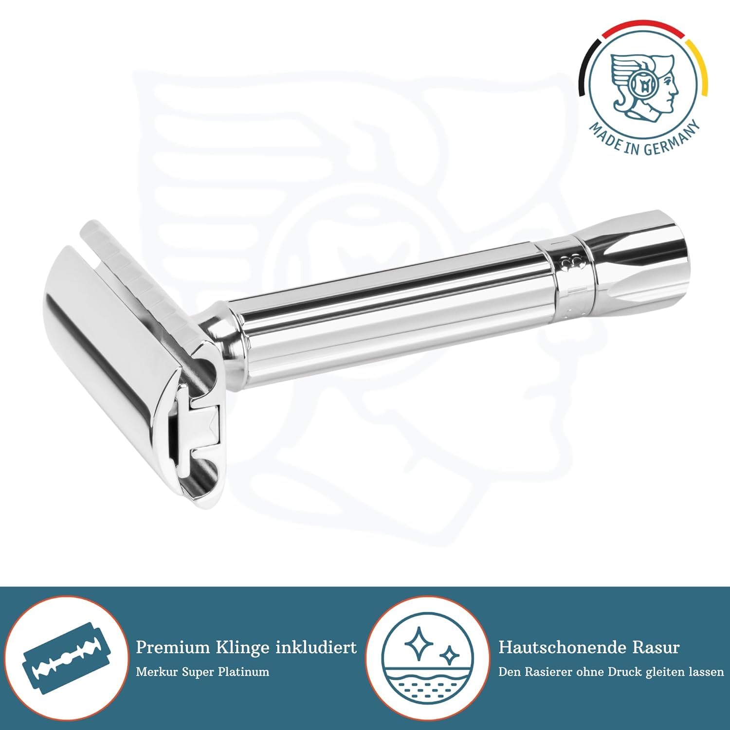 MERKUR Adjustable Safety Razor 500C - Chrome | Classic Gloss Chrome | Two Piece Premium Razor with Straight Cut | Ideal for Wet Shaving | Die-Cast Zinc | Brass Handle | Made in Germany
