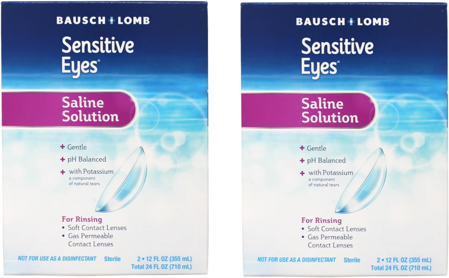 Contact Lens Solution by Bausch & Lomb, Saline Solution for Sensitive Eyes, for Soft Contact & Gas Permeable Lenses, 12 Fl Oz (Pack of 2)
