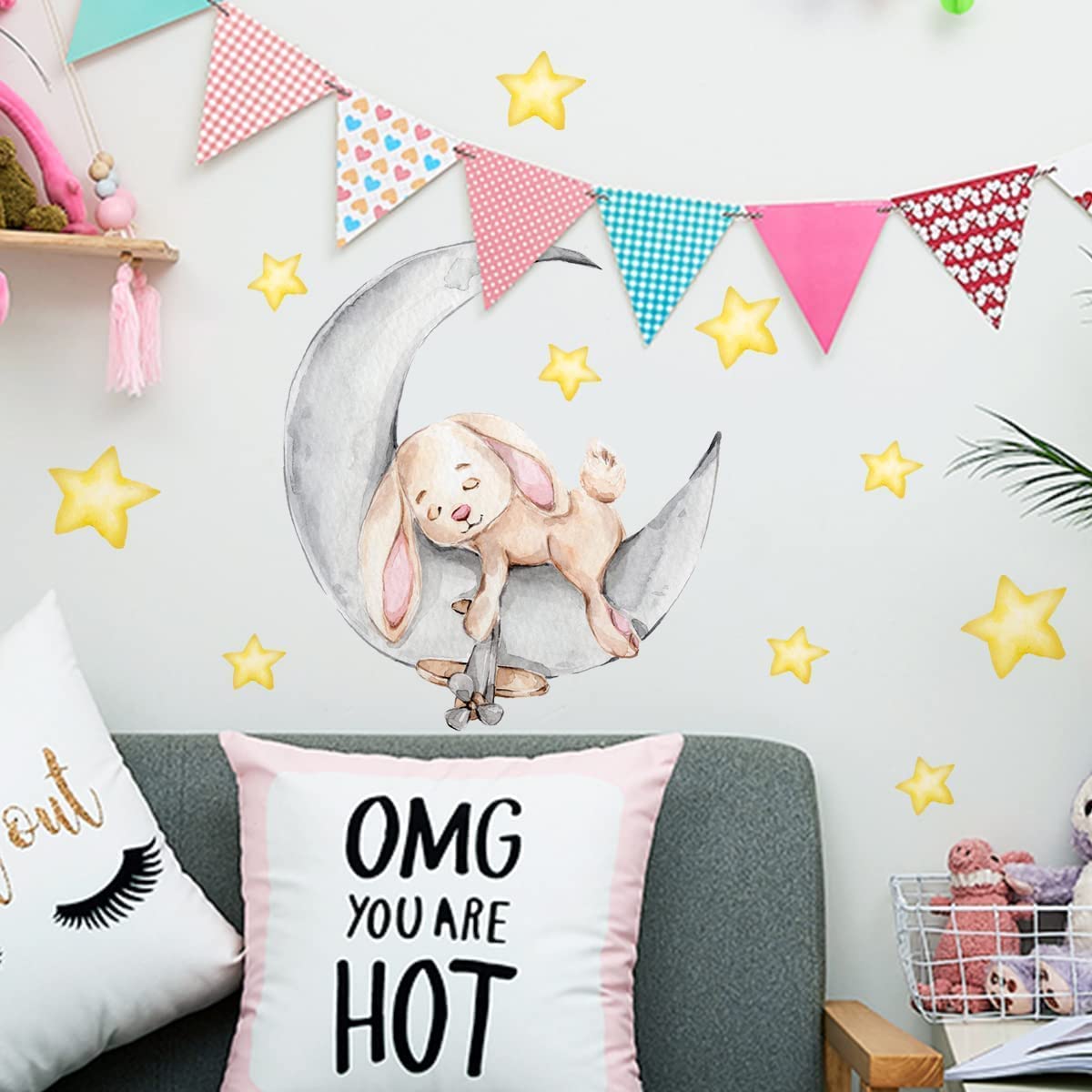 Lapin Sur La Lune, Sticker Mural Chambre D'enfant, Sticker Mural Nuages, Aquarelles, Animaux De La Forêt, Sticker Mural Pour Enfants, Animaux Endormis - Canada