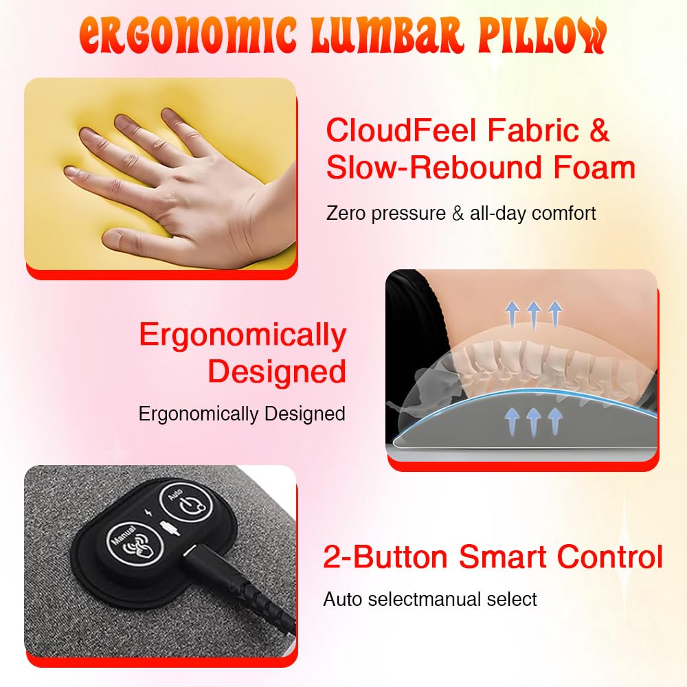 3 In 1 RüCkenmassagegeräT, Rückenmassagegeräte mit Wärme, Vibration & Dehnung, Ergonomische Rückenstütze, Rückenmassagegerät mit intelligentem Steuerschalter für Unteren Rücken, Nacken