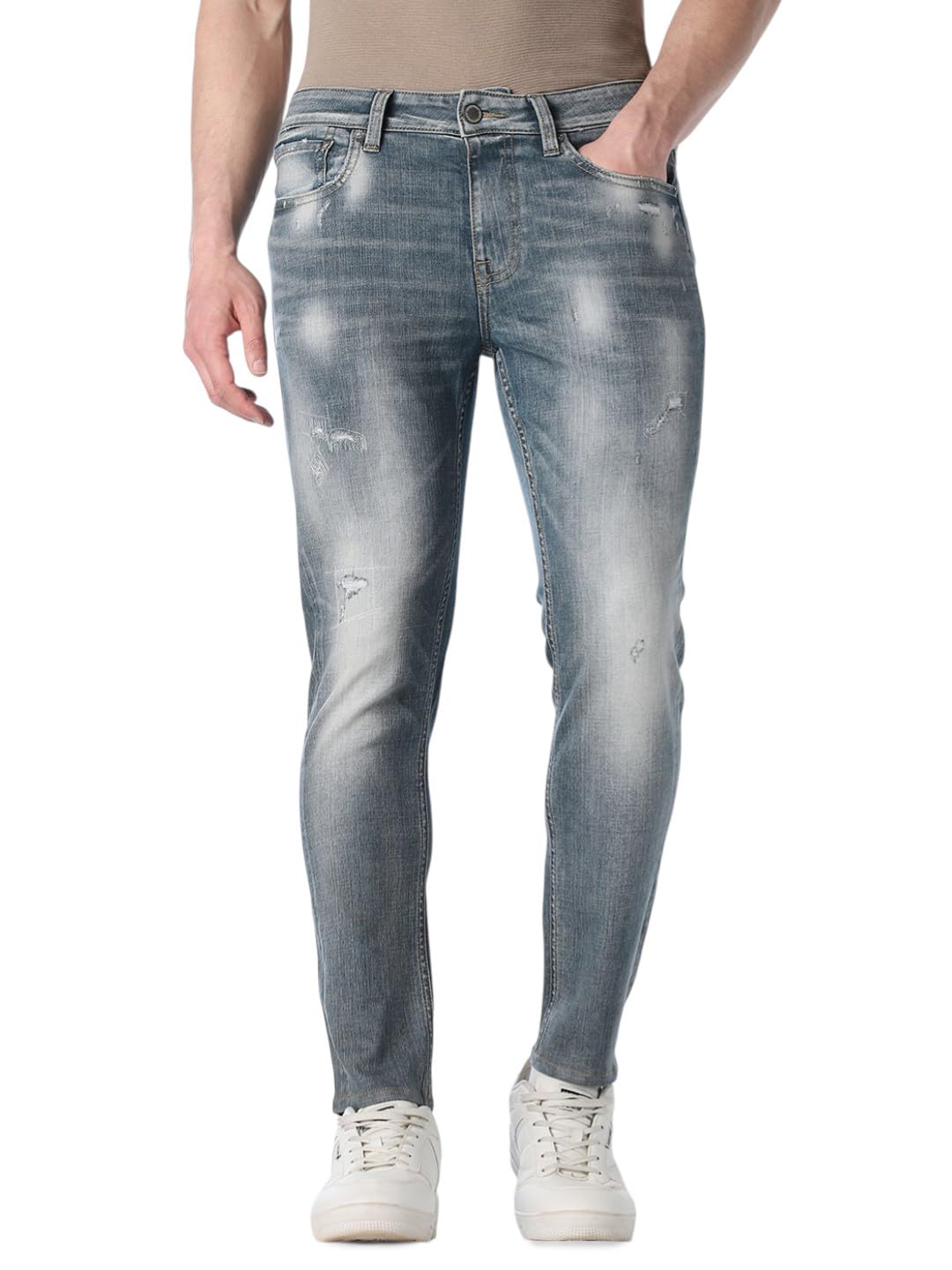 Mildly Distressed Cropped Slim Fit Jeans-image-33