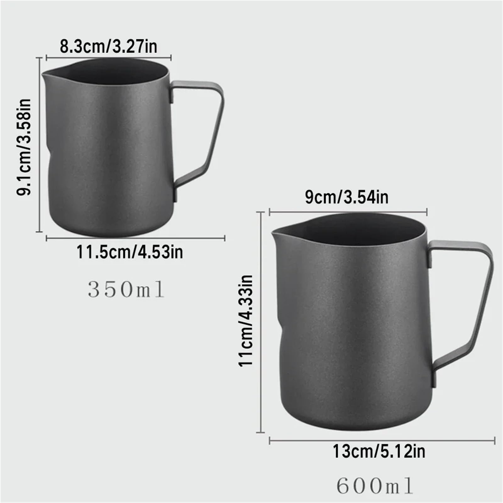 Jarra de espuma leche acero inoxidable, herramienta Barista, café, Latte, 2 uds Para Espumar(Black,350ml)