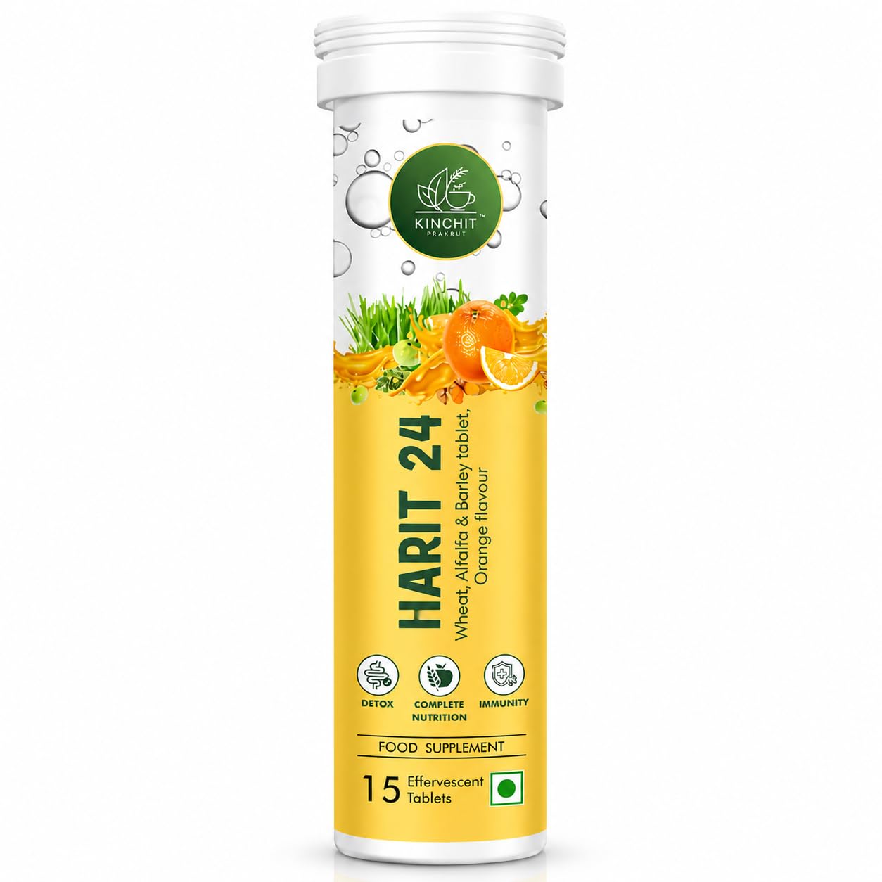 ️HARIT 24 Effervescent Tablets | 24 Ayurvedic Herbs Blend for Detox, Immunity & Digestion | Wheatgrass, Alfalfa, Barley Grass, Spirulina | Gut Health & Energy Support | Orange Flavor | 30 Tablet (Pack Of 2)
