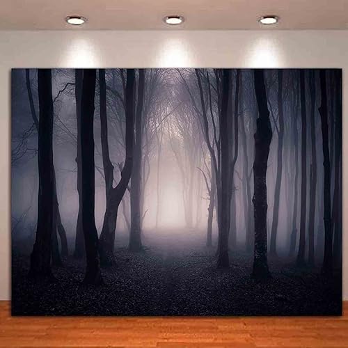 Miniatura 2 de Telón de fondo temático de Halloween, vintage, aterrador, bosque espeluznante, madera brumosa, telón de fondo espeluznante para fotografía, fiesta
