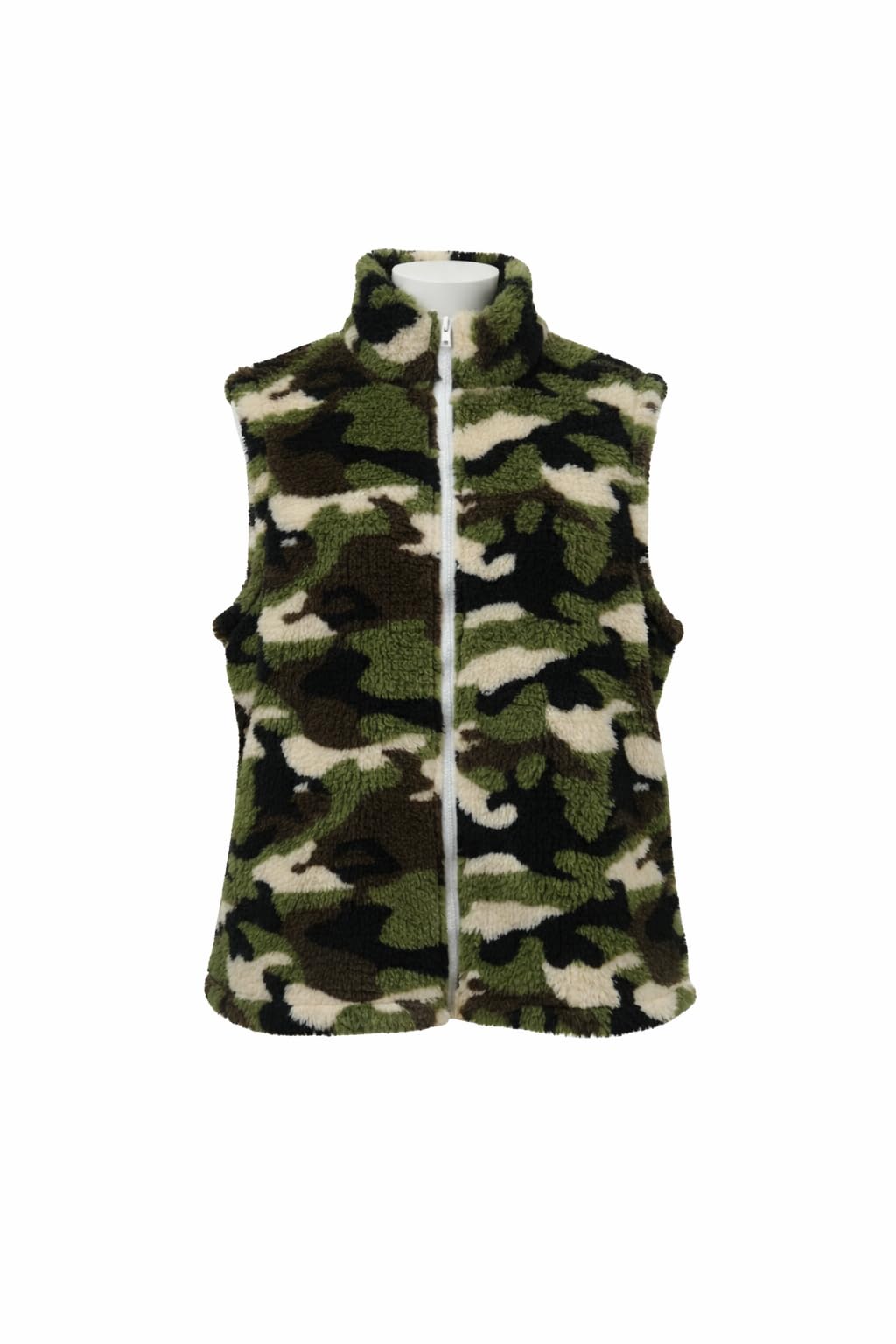 Camo Print Sherpa Fleece Sleeveless Vest/Gilet with Stand Collar-image-4