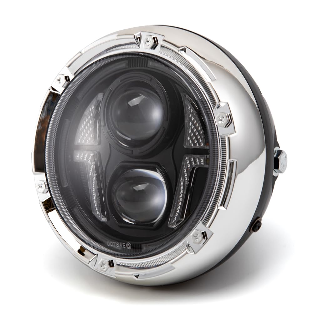 E9 Uniwersalna lampa przednia motocykla z oznaczeniem E, 17,2 cm, z uchwytem, światła do jazdy dziennej LED, okrągła lampa przednia motocykla dla Cafe Racers, Bobbers i Choppers (Styl 2)