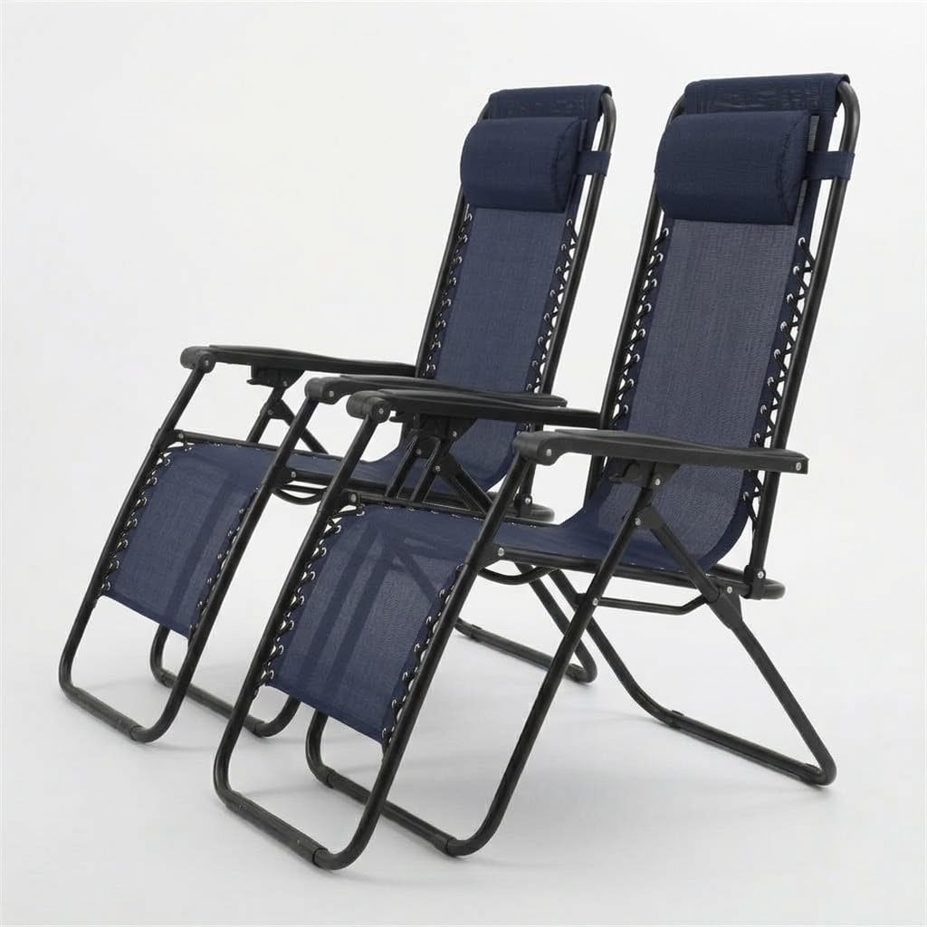 Creaciones Llopis ARW Silla Hamaca Plegable para Exterior con Cojín Silla Tumbona Gravity Plegable para Playa Medidas 158x63x106 cm. (Azul-Pack 2)