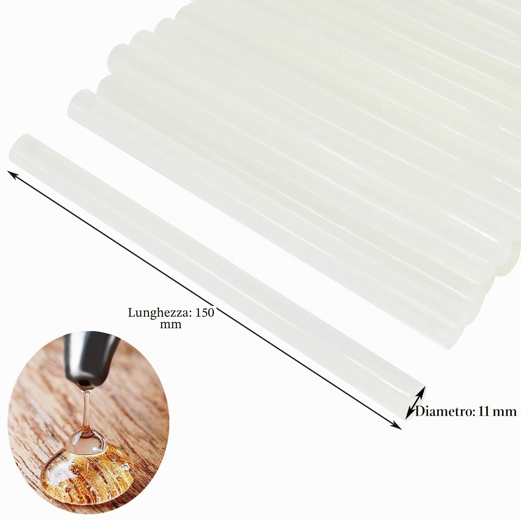 bastoncini di colla a caldo 150 x 11 mm, colla trasparente per pistola per colla a caldo da 11 mm - 28 pezzi