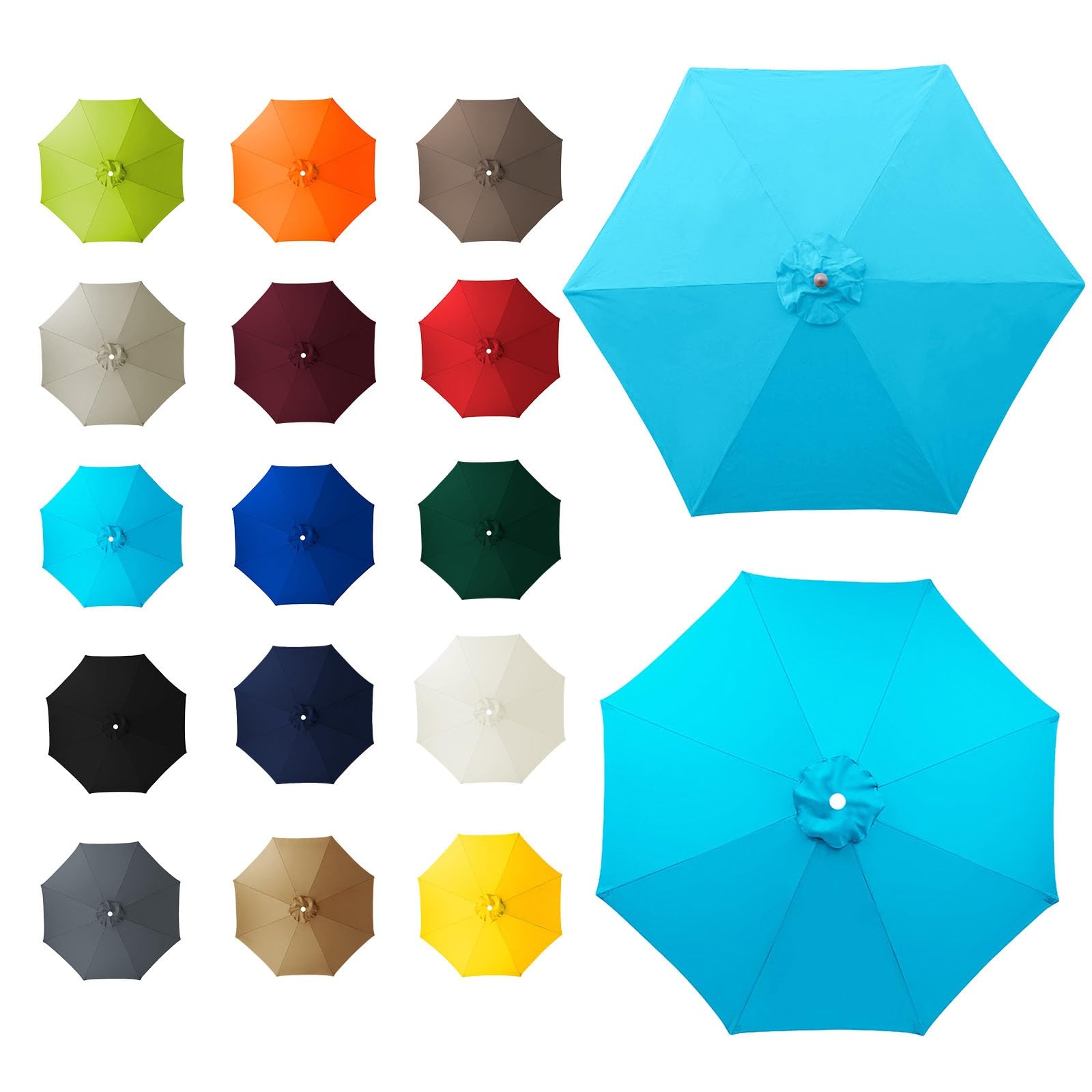 6 Arms/8 Arms Umbrella Replacement Canopy, Replacement Canopy, Replacement Parasol Cover, Sun Umbrella Replacement Cloth, Many Colours, for Patio Market Table, Patio, swimming Pool(Lake blue,8ribs:2.3