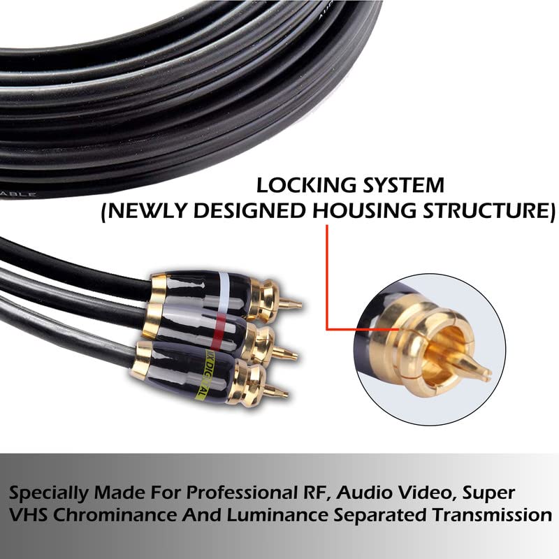 Image of MX Locking System 3 RCA Male TO 3 RCA Male Plug Cord WITH GOLD Plated For Television (Newly Designed HOUSING Structure) 1.5M