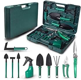 Kit de Jardinagem com 10 Peças e Maleta | Pás, Sacho, Tesoura, Foice e Mais | Ideal para Jardim, Horta e Vasos em Casa | Ferramentas Leves e Funcionais | Uso Profissional, Jardinagem Amadora ou Hobby