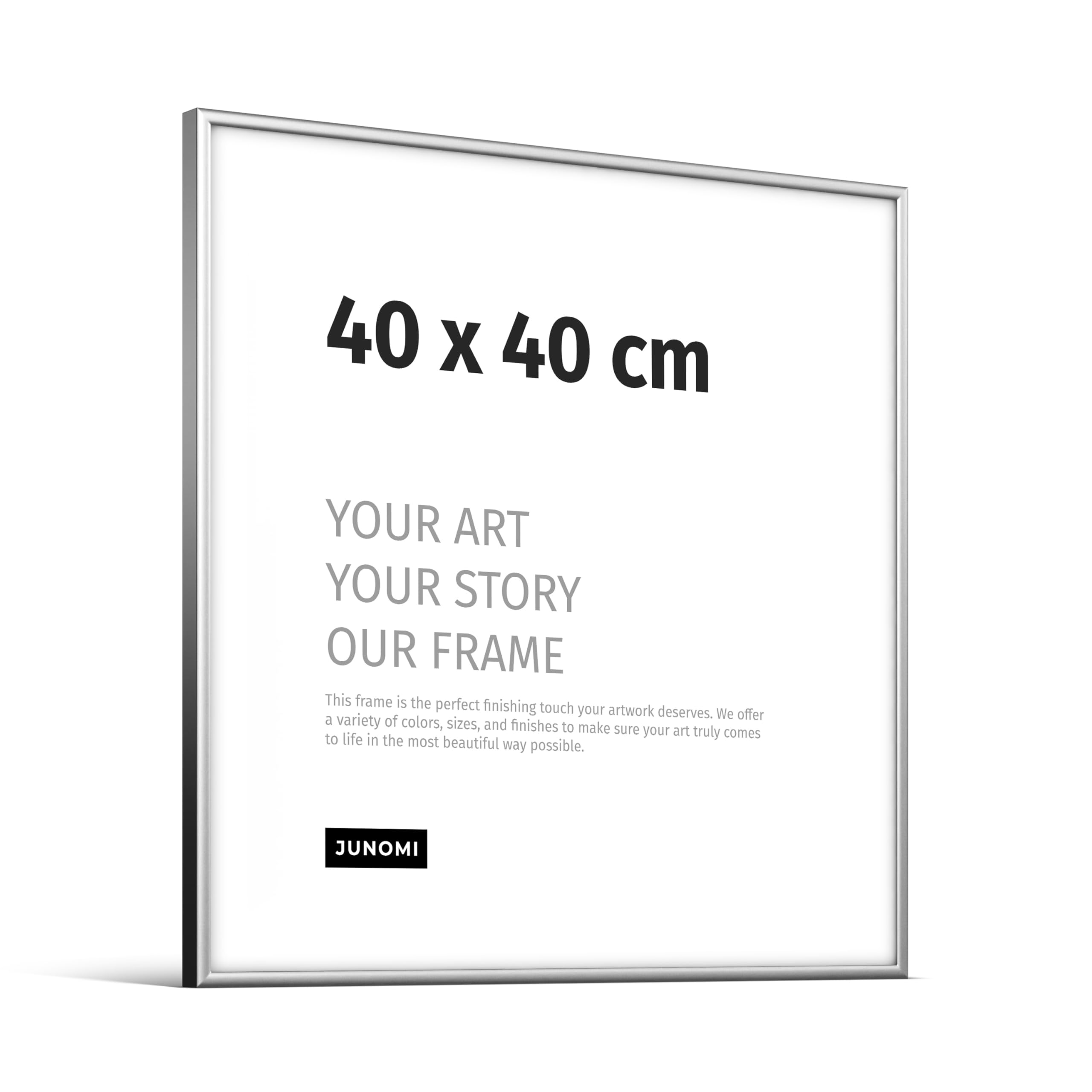 JUNOMI® Bilderrahmen 40x40 cm - Aluminium Metall Silber Matt - Schmaler Rahmen mit bruchsicherem Acrylglas - Moderner Posterrahmen für Fotos und Bilder