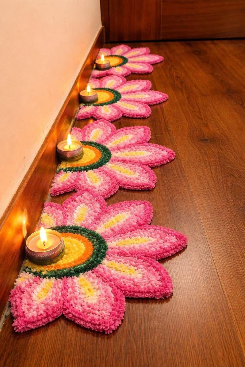 Woolen Fur Rangoli Mats - Diwali Decor -1 Woolen Fur Rangoli Mats - Diwali Decor -1