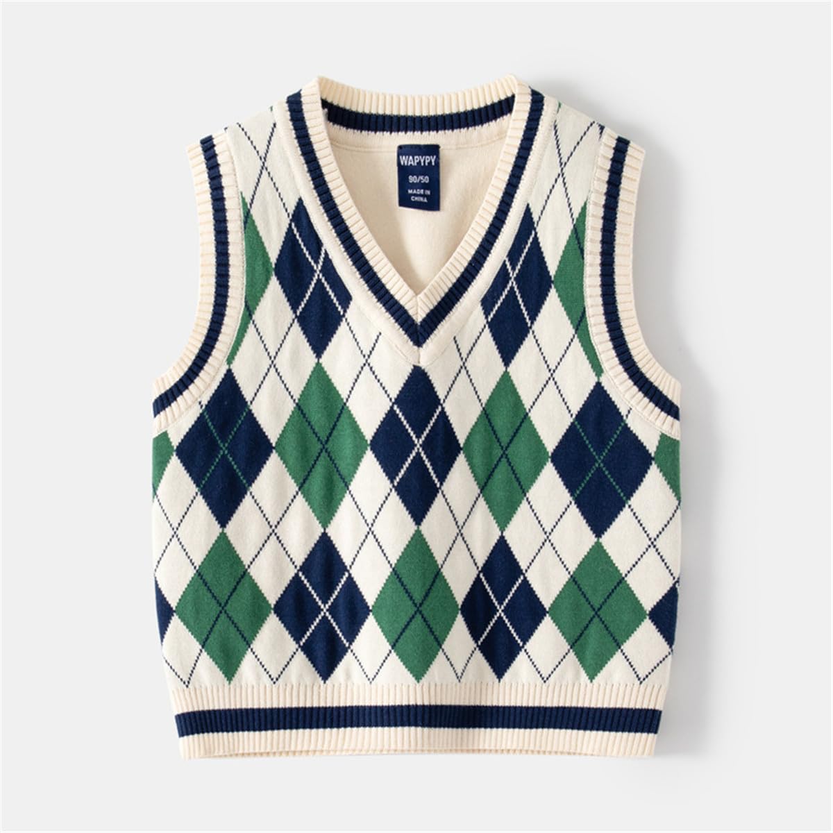 Baby Boys Toddler V-Neck Uniform Knit Plaid Thicken Students Sweater Vest Tank Tops Pullover Knitwear 90