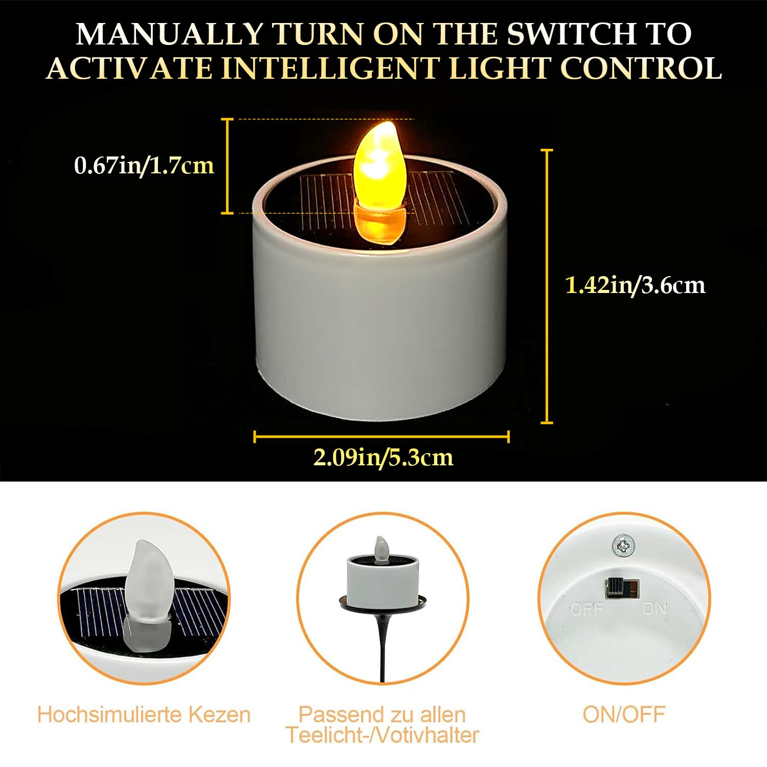Lot De 6 Bougies Chauffe-plat Solaires Sans Flamme, Rechargeables
