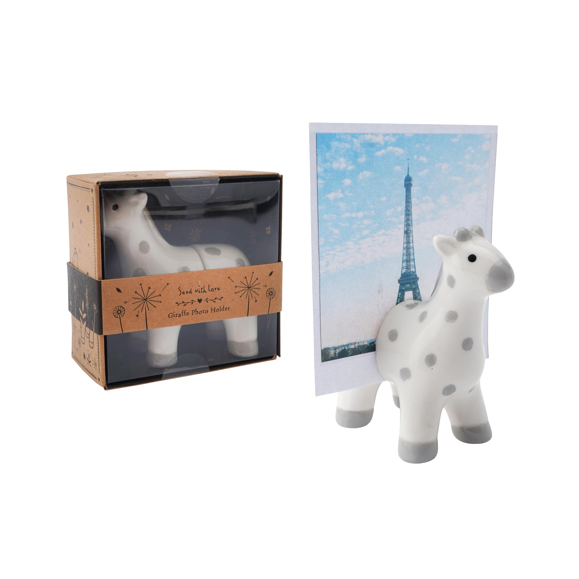Cgb Giftware White, Grey | Send With Love Ceramic Giraffe Photo Holder In Gift Box | Picture Holder | Sentiment | Homeware | Home Decor | Gb07408
