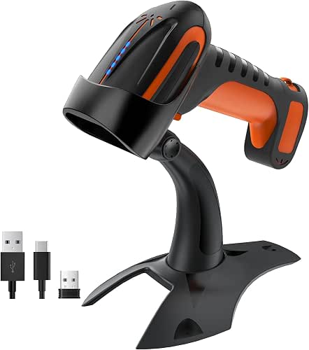 Tera Barcode Scanner Wireless with Stand: Industrial Drop-Resistant Orange |