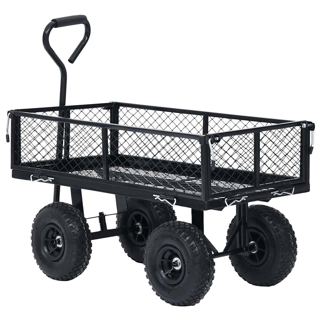 Gartenwagen Schwarz 250 kg Traglast, Bollerwagen mit klappbaren Seitenwänden, robuster Transportwagen für Garten, Gartenkarre aus Stahl für Holz und Blumen