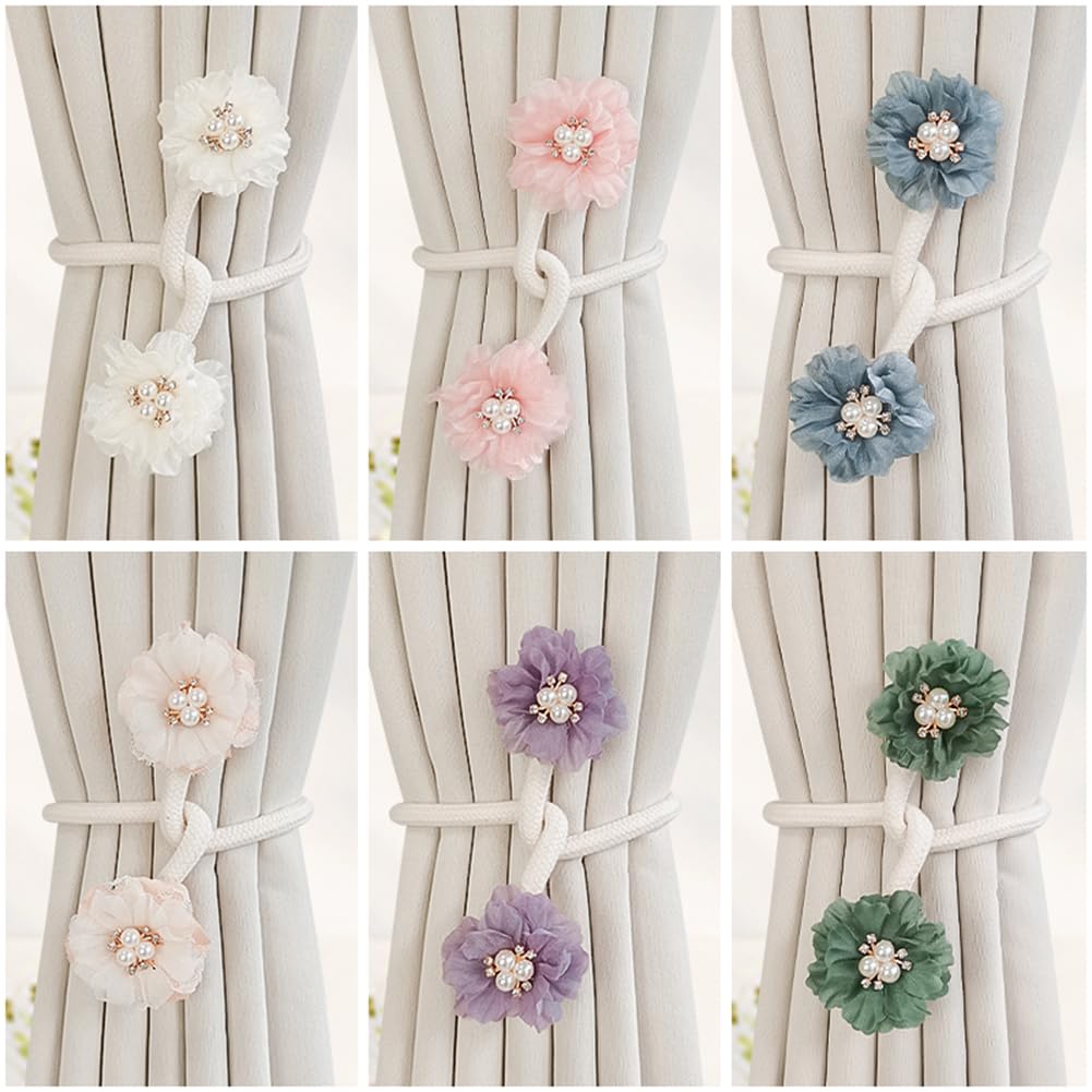 Embrasses de rideaux, attaches de rideaux for rideaux, créatives, 1 paire d'embrasses de rideaux flexibles, corde, jolie boucle de rideau à fleurs, embrasses décoratives for la maison (bleu) (couleur