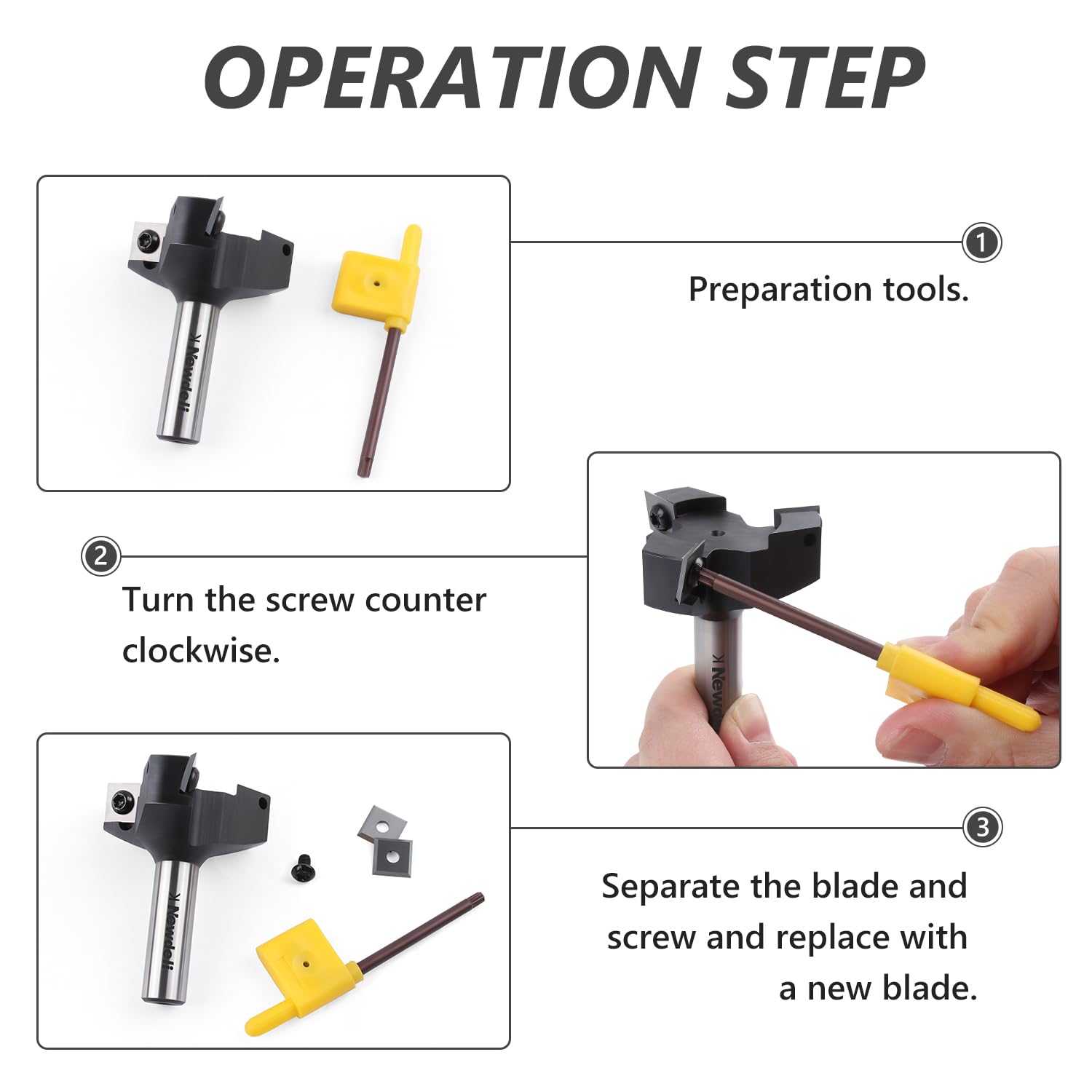 Newdeli CNC Spoilboard Surfacing Router Bit 1/2" Shank 2" Cutting Diameter 3 Wings Insert Carbide Slab Flattening Router Bit Planing Bit Wood Planer Tool