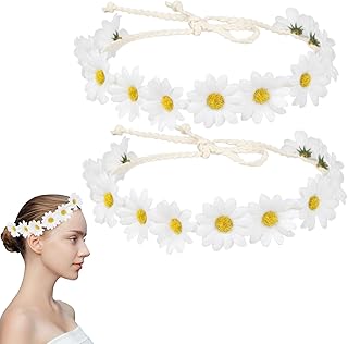 Blumen Haarband Mädchen, Gänseblümchen Haarschmuck, Gänseblümchen Haarband Damen, Gänseblümchen Blumenkranz Haare, Gänsenblümchen Braut Kopfschmuck, für Strand, Party, Hochzeitsdekoration (B, 2PCS)