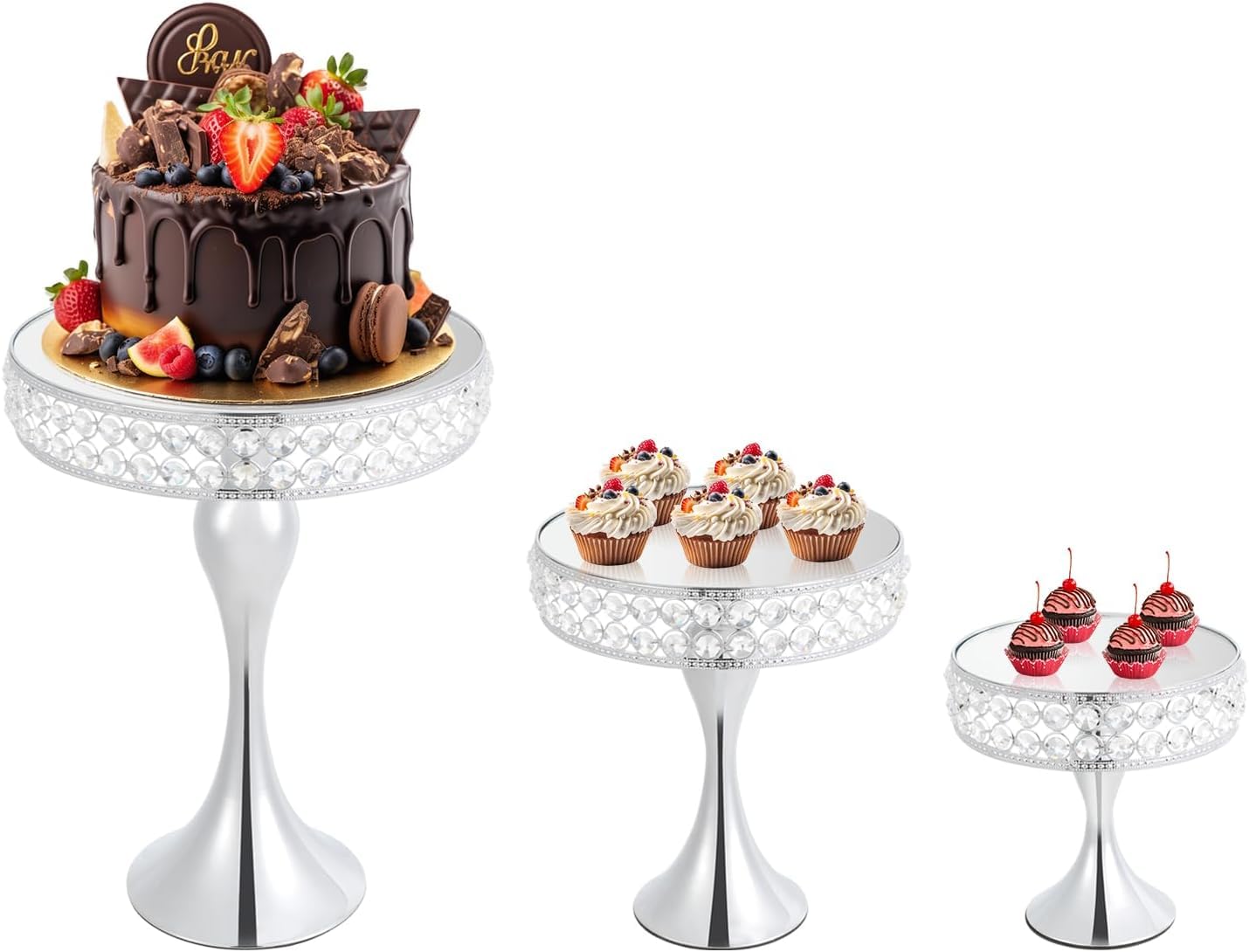 Juego De 3 Soportes para Pasteles, De 8", 10" Y 12", Ideales para Mesas De Cupcakes, Exhibidores De Pasteles para Bodas, Fiestas Y Cumpleaños (Plateado). Silver