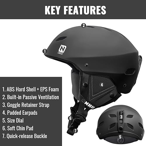 Miniatura 6 de NHH Casco de esquí y snowboard, casco de deportes de nieve, compatible con forro extraíble y almohadillas para los oídos para hombres, mujeres y