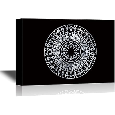 wall26 - Canvas Wall Art - White Floral Pattern Artwork on Black Background - Gallery Wrap Modern Home Art | Ready to Hang - 16x24 inches