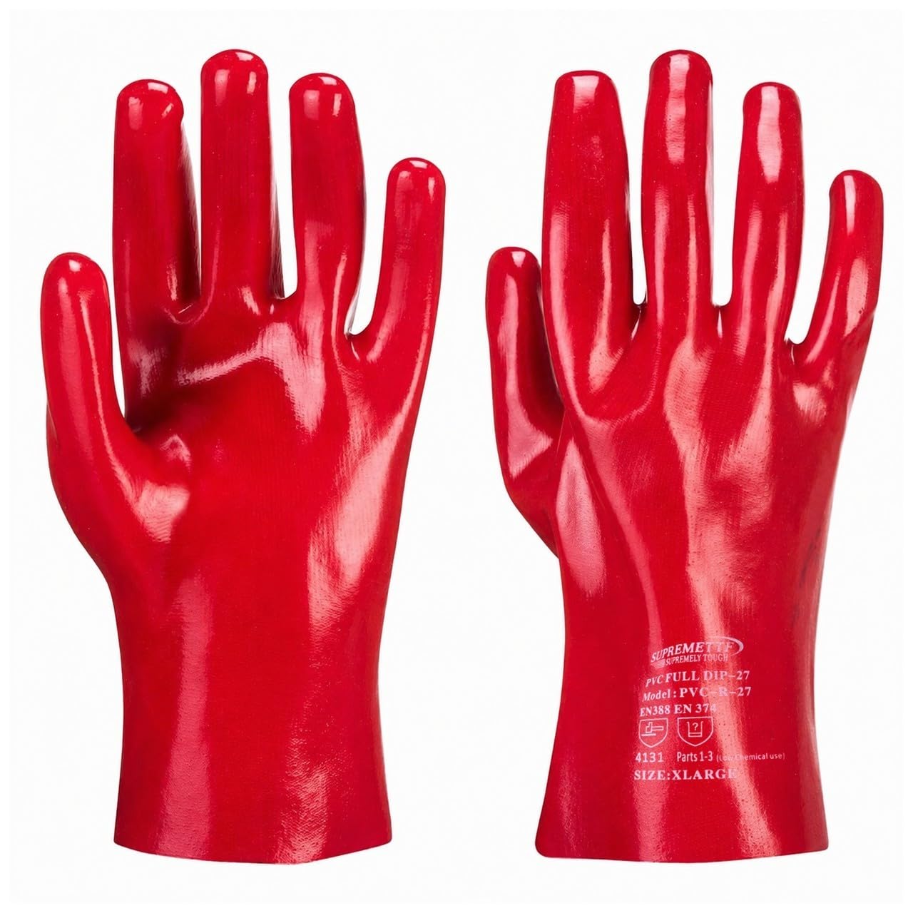 Supreme TTF Red PVC Coated Protective Gloves 27CM Chemical Resistant EN388 EN374 Lined Industrial Gauntlets XL 10 (3)