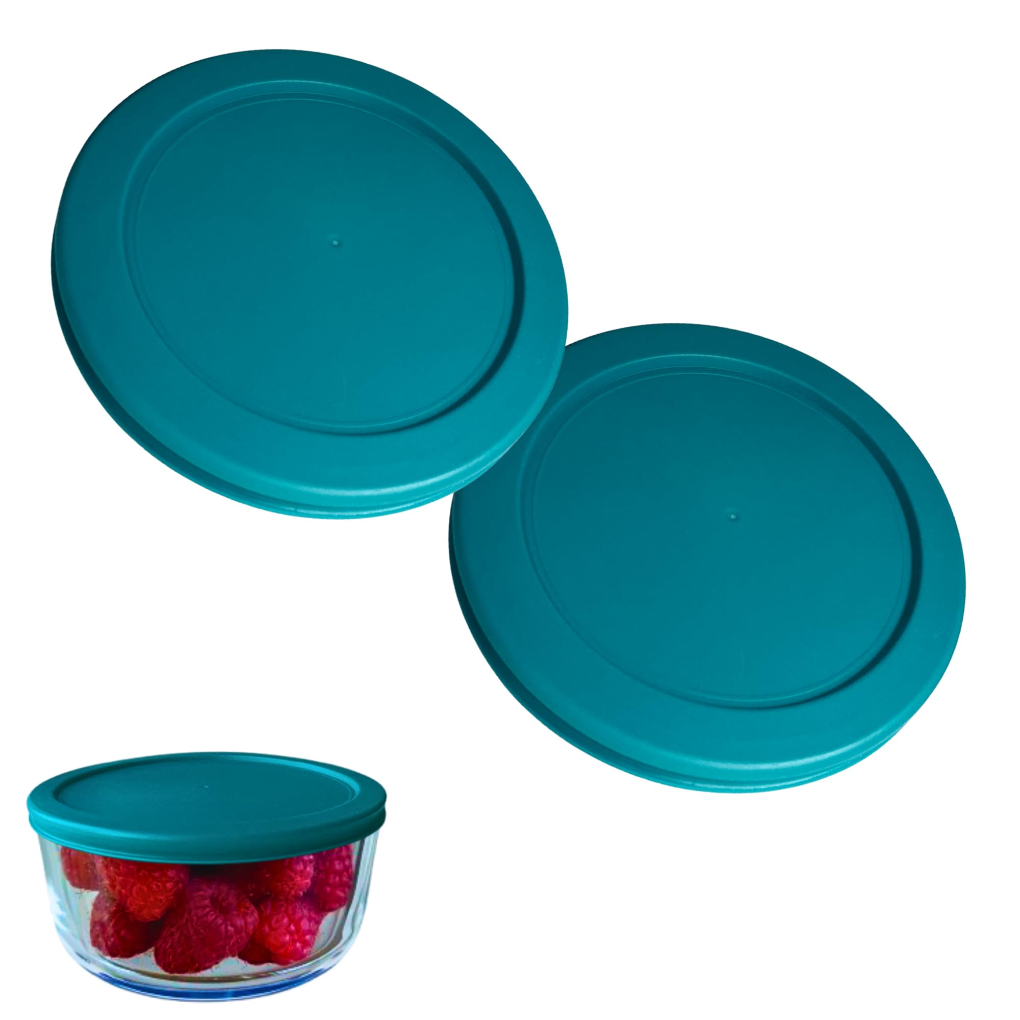 rivel Klareware 7 Cup Turquoise Round Plastic Food Storage Replacement Lids Covers for Klareware Anchor Hocking and Pyrex Glass Bowls (Container not Included) (2 Pack)