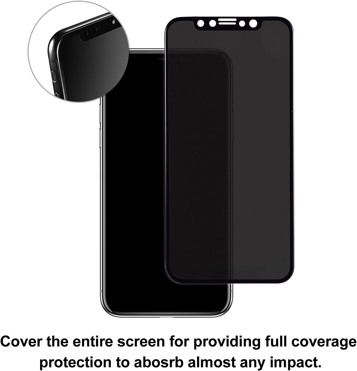 TECHO Privacy Screen Protector for iPhone 11 Pro/XS/X, Anti Spy 9H Tempered Glass for Apple iPhone 11 Pro, [Full Coverage][Edge to Edge] Full Cover Screen Protector [Easy Install] (2019)